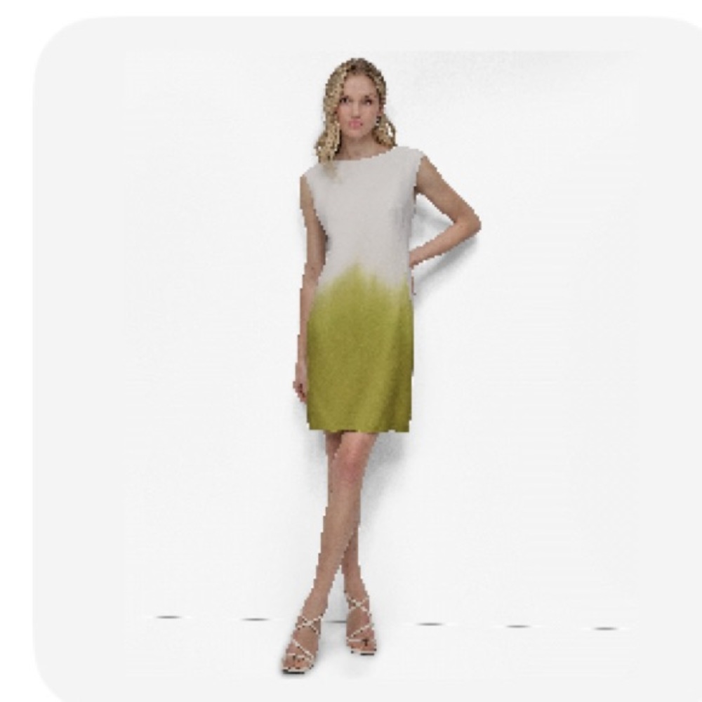 Brand New DKNY Green and White Sleeveless Jewel Neck Dress | Size L